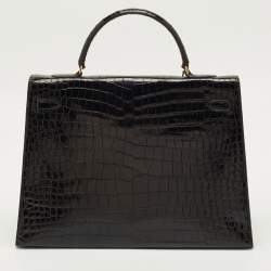 مملوكة مسبقًا حقيبة هيرمس كيلي سيلير 35 جلد تمساح أسود إكسسوار مطلي ذهبي