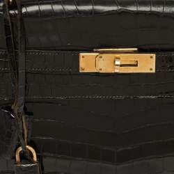 مملوكة مسبقًا حقيبة هيرمس كيلي سيلير 35 جلد تمساح أسود إكسسوار مطلي ذهبي