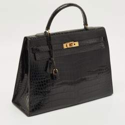 مملوكة مسبقًا حقيبة هيرمس كيلي سيلير 35 جلد تمساح أسود إكسسوار مطلي ذهبي
