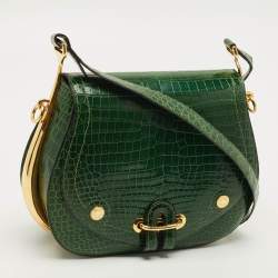 Pre Owned حقيبة هيرمس باسيه جايد جلد تمساح أخضر