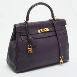 مملوكة مسبقًا Hermes Kelly Retourne 32 Ultraviolet Togo Leather Gold Finish Bag