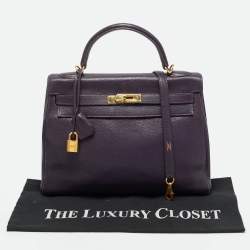 مملوكة مسبقًا Hermes Kelly Retourne 32 Ultraviolet Togo Leather Gold Finish Bag