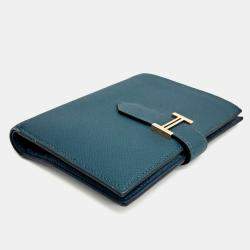 Pre Owned Hermes Green Leather Bean Half Wallet