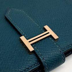 Pre Owned Hermes Green Leather Bean Half Wallet
