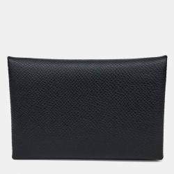 Pre Owned حامل بطاقات كالفى جلد أسود هيرمس