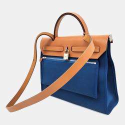 مملوكة مسبقًا Hermes Blue/Brown Canvas and Leather NEW ZIP Herbag Small