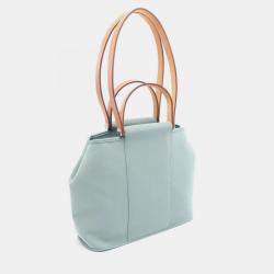 مملوكة مسبقًا Hermes Cabag PM Green Ciel Brown Toile Officier Leather Tote Bag