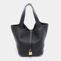 Pre Owned Hermes Picotin Lock 22 Black Taurillon Clemence Leather Shoulder Bag