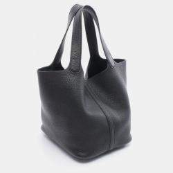 Pre Owned Hermes Picotin Lock 22 Black Taurillon Clemence Leather Shoulder Bag