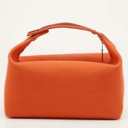 مملوكة مسبقًا حقيبة كلتش هيرمس كبيرة برتقالي فو قماش برايد أ-براك