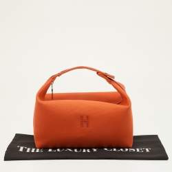 مملوكة مسبقًا حقيبة كلتش هيرمس كبيرة برتقالي فو قماش برايد أ-براك