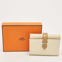 مملوكة مسبقًا Hermes Bearn Nata/Beige Sable Epsom Leather and Crocodile Compact Wallet
