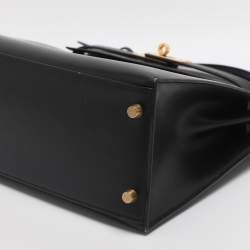 مملوكة مسبقًا حقيبة هيرمس كيلي سوليير 28 جلد كالف بوكس أسود إكسسوار مطلي ذهبي