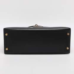 مملوكة مسبقًا حقيبة هيرمس كيلي سوليير 28 جلد كالف بوكس أسود إكسسوار مطلي ذهبي