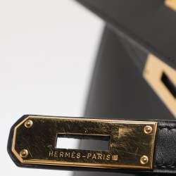 مملوكة مسبقًا حقيبة هيرمس كيلي سوليير 28 جلد كالف بوكس أسود إكسسوار مطلي ذهبي