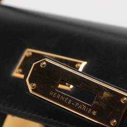 مملوكة مسبقًا حقيبة هيرمس كيلي سوليير 28 جلد كالف بوكس أسود إكسسوار مطلي ذهبي