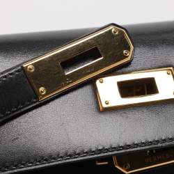 مملوكة مسبقًا حقيبة هيرمس كيلي سوليير 28 جلد كالف بوكس أسود إكسسوار مطلي ذهبي