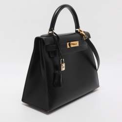 مملوكة مسبقًا حقيبة هيرمس كيلي سوليير 28 جلد كالف بوكس أسود إكسسوار مطلي ذهبي