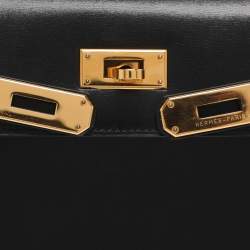 مملوكة مسبقًا حقيبة هيرمس كيلي سوليير 28 جلد كالف بوكس أسود إكسسوار مطلي ذهبي