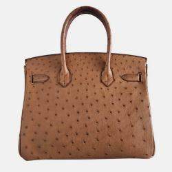 مملوكة مسبقًا Hermes Camel Ostrich Leather Gold Finish Birkin 30 Handbag