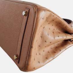 مملوكة مسبقًا Hermes Camel Ostrich Leather Gold Finish Birkin 30 Handbag