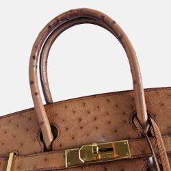 مملوكة مسبقًا Hermes Camel Ostrich Leather Gold Finish Birkin 30 Handbag