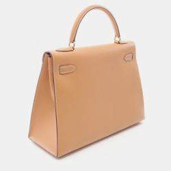 Pre Owned Hermes Kelly 32 Brown Courchevel Leather Shoulder Bag