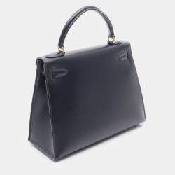 مملوكة مسبقًا Hermes Kelly 28 Blue Box Calf Leather Shoulder Bag