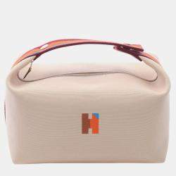 Pre Owned Hermes Bride-A-Brac GM Beige Orange Canvas Pouch