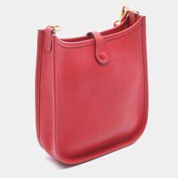 Pre Owned Hermes Evelyne 16 Rouge Coeur Clemence Leather Crossbody Bag