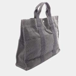 مملوكة مسبقًا حقيبة توت هيرمس هيرلاين وسط رمادي قماش نايلون