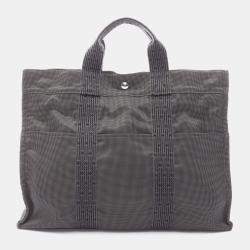 مملوكة مسبقًا حقيبة توت هيرمس هيرلاين وسط رمادي قماش نايلون