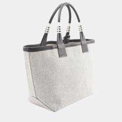 Pre Owned Hermes Steeple 25 Gray Black Toile H Canvas Swift Leather Tote Bag