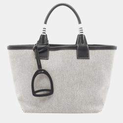 Pre Owned Hermes Steeple 25 Gray Black Toile H Canvas Swift Leather Tote Bag