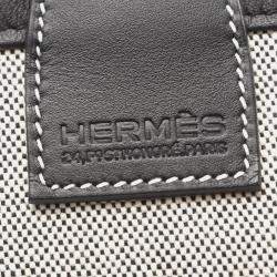 Pre Owned Hermes Steeple 25 Gray Black Toile H Canvas Swift Leather Tote Bag