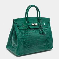 Pre Owned Hermes Vert Emerald Matte Crocodile Porosus Palladium Finish Birkin 40 Bag