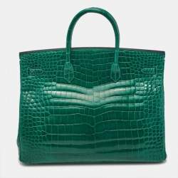 Pre Owned Hermes Vert Emerald Matte Crocodile Porosus Palladium Finish Birkin 40 Bag