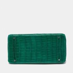 Pre Owned Hermes Vert Emerald Matte Crocodile Porosus Palladium Finish Birkin 40 Bag