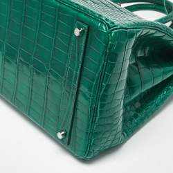 Pre Owned Hermes Vert Emerald Matte Crocodile Porosus Palladium Finish Birkin 40 Bag