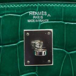 Pre Owned Hermes Vert Emerald Matte Crocodile Porosus Palladium Finish Birkin 40 Bag