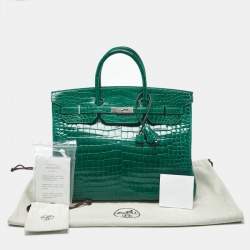 Pre Owned Hermes Vert Emerald Matte Crocodile Porosus Palladium Finish Birkin 40 Bag