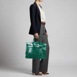 Pre Owned Hermes Vert Emerald Matte Crocodile Porosus Palladium Finish Birkin 40 Bag
