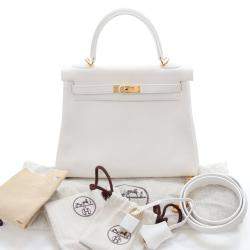 Pre Owned Hermes  Kelly 25 White Swift Bag