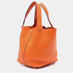 مملوكة مسبقًا حقيبة هيرمس بيكوتين لوك 18 قماش برتقالي كليمونس
