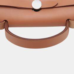 Pre Owned حقيبة هيرمس هيرباغ جلد فاكي هانتر تويل إتش بني أزرق 31 بسحاب