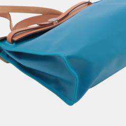 Pre Owned حقيبة هيرمس هيرباغ جلد فاكي هانتر تويل إتش بني أزرق 31 بسحاب