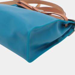 Pre Owned حقيبة هيرمس هيرباغ جلد فاكي هانتر تويل إتش بني أزرق 31 بسحاب