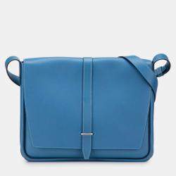 Pre Owned Hermes Blue Togo Steve Light Junior Messenger