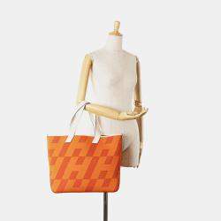 Pre Owned Hermes Orange White Toile H and Swift Cabas H en Biais 40