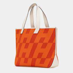 Pre Owned Hermes Orange White Toile H and Swift Cabas H en Biais 40